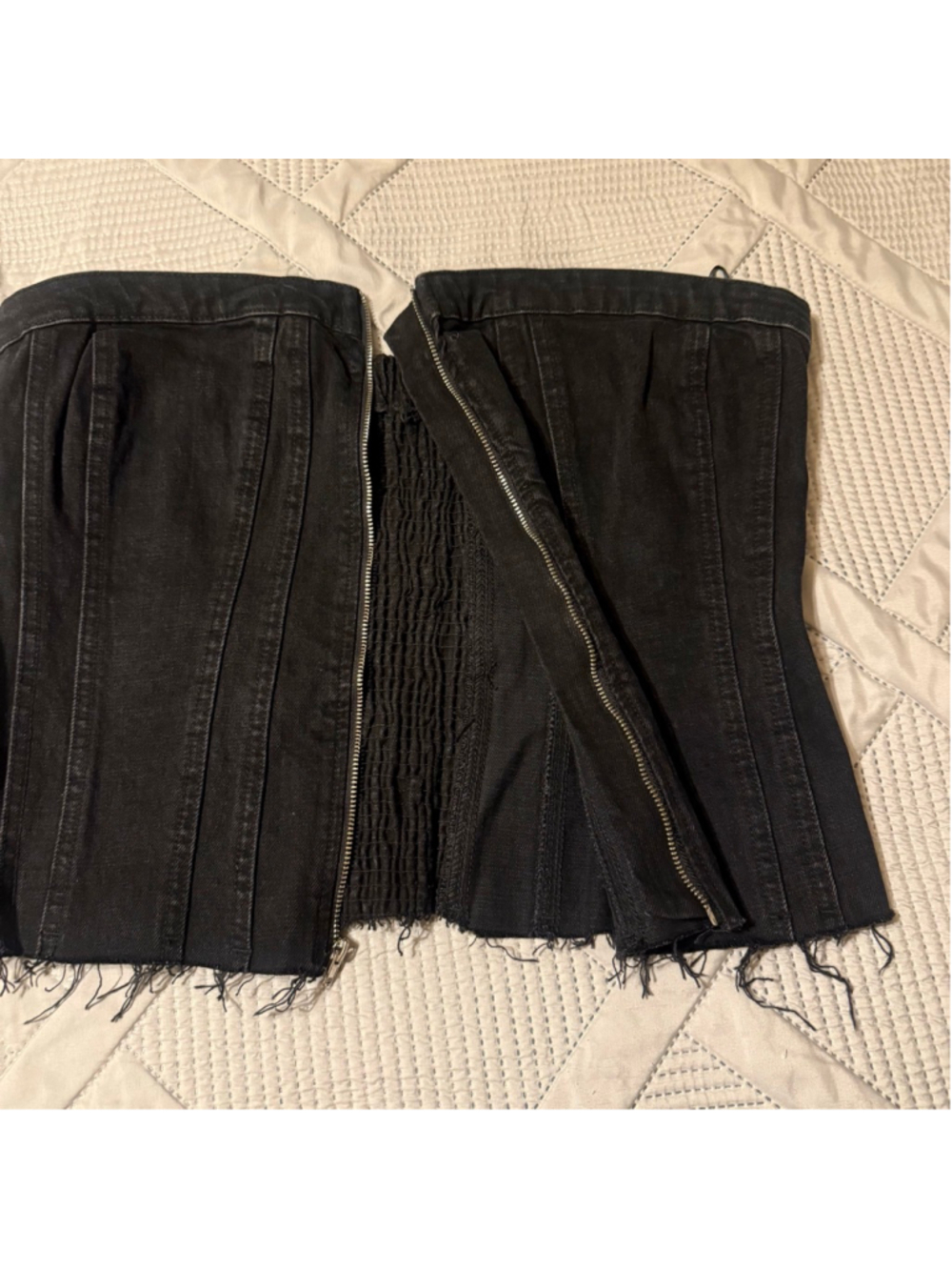 ZARA Black Denim Strapless Corset frayed Top XXL - Picture 3 of 7